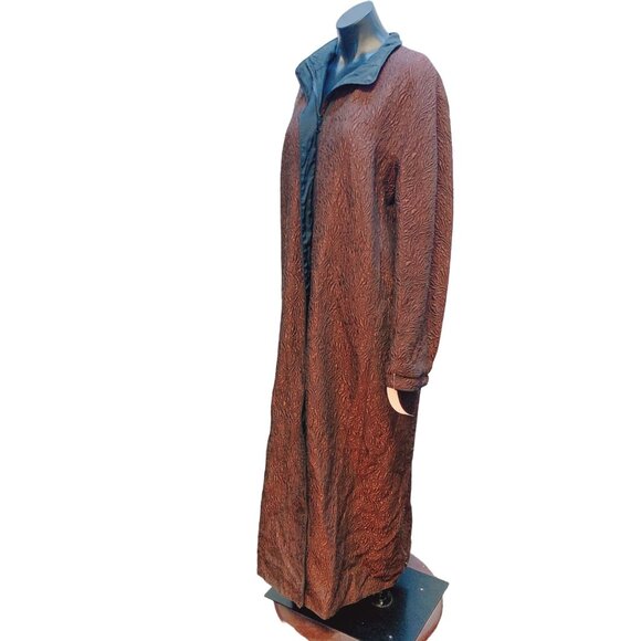Mycra Pac One Brown/Black Reversible Textured Long Coat W/Matching Handbag Size - Picture 3 of 11